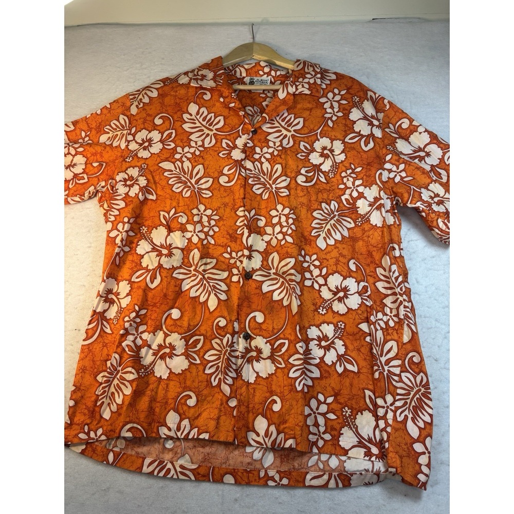 Aloha Republic Hawaiian Shirt Men's XL Orange Beach Cotton Graphic